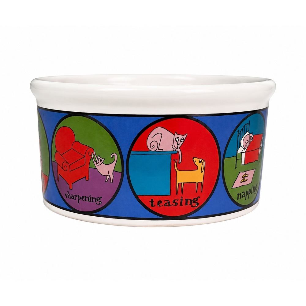 "A Cat's Life" Stoneware Pet Bowl Signature Housewares Ursula Dodge Design VGC